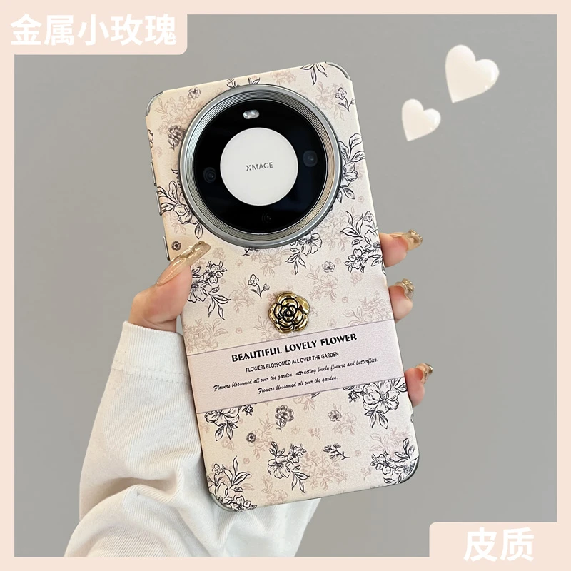 适用华为Mate60pro手机壳新款女40复古50山茶花p60高级感p50全包