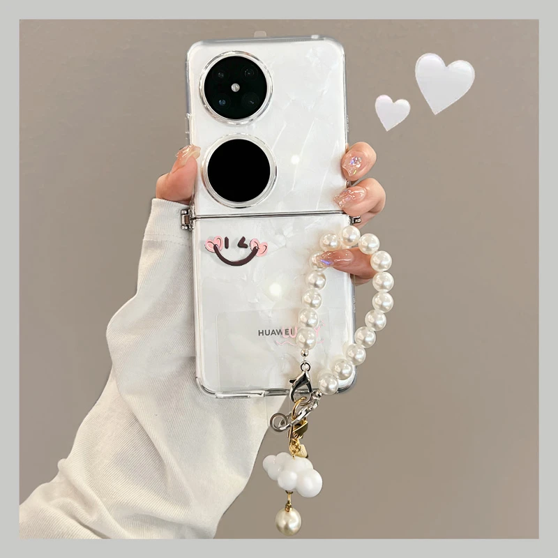 适用华为pocket2手机壳透明硅胶软壳p50pocket可爱全包带挂绳链条