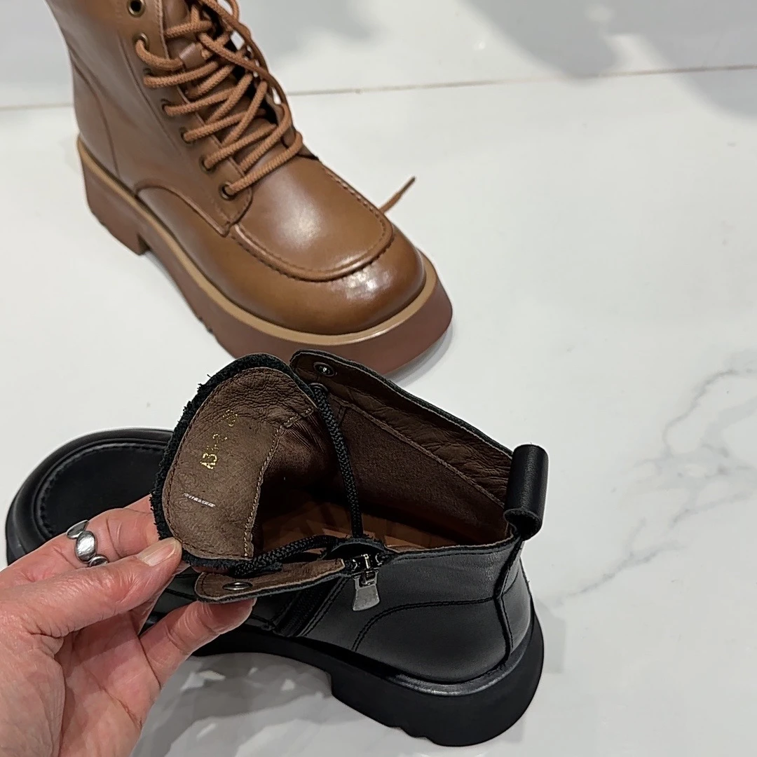 【心依阁铭品】A023鞋带厚底真皮马丁加绒复古