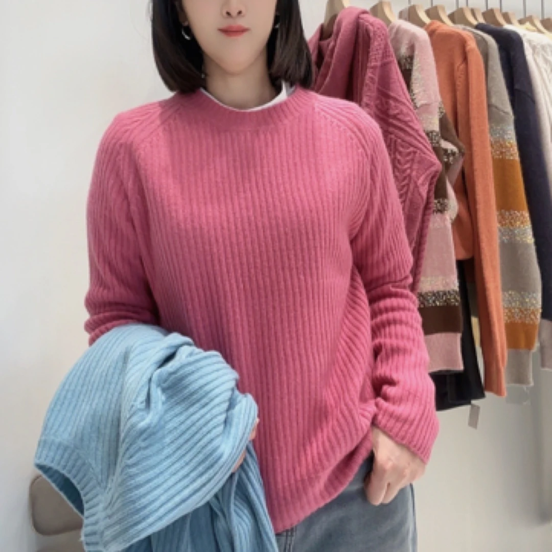 【心依阁铭品】2717全毛加厚条纹百搭韩版宽松毛衣