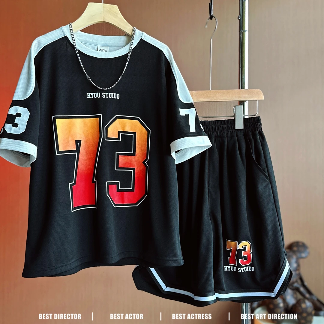 【现货】4X335夏季中大童儿童宽松短袖潮流运动套装男童两件套