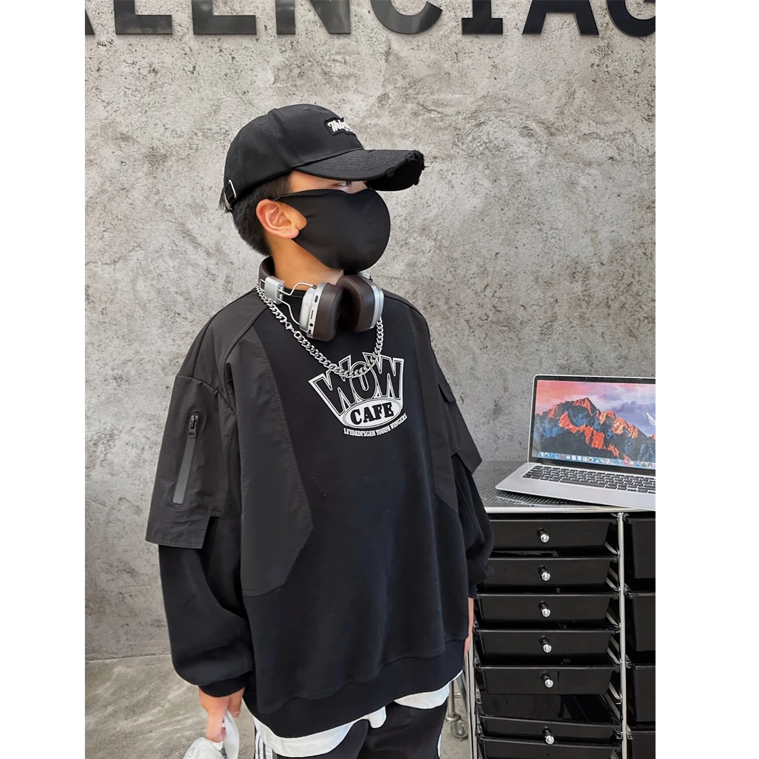 【有货】4QW008中大童春秋童装落肩宽松儿童长袖时尚男童美式卫衣