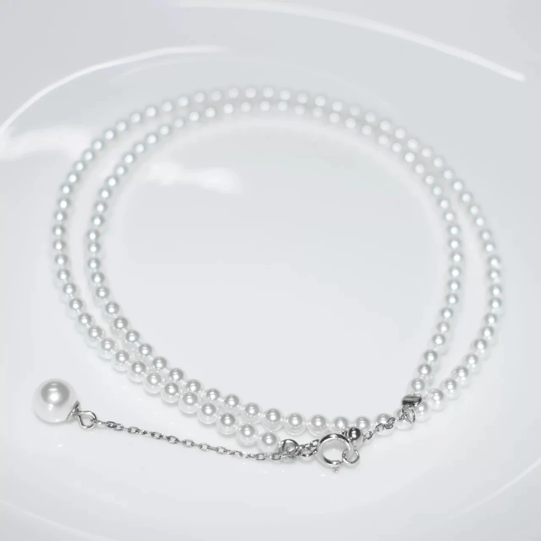 3-4mm天然珍珠小米珠项链baby珍珠颈链锁骨链小珍珠项链