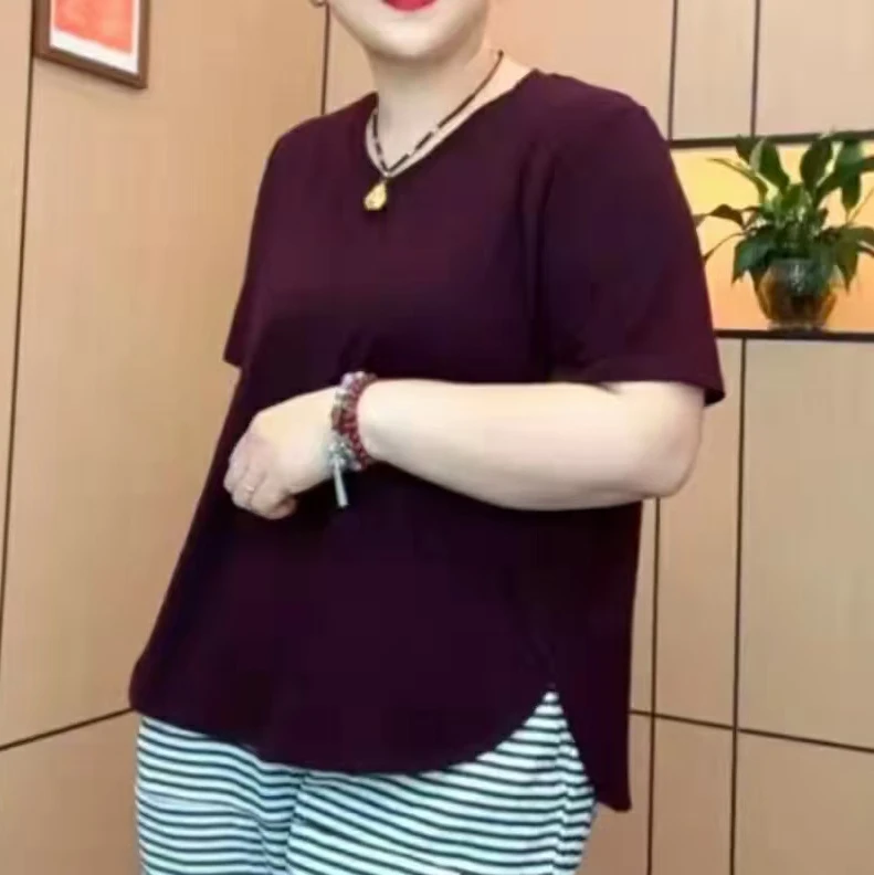 简单大方显瘦洋气款短袖舒适纯色开叉宽松大码时尚气质百搭休闲