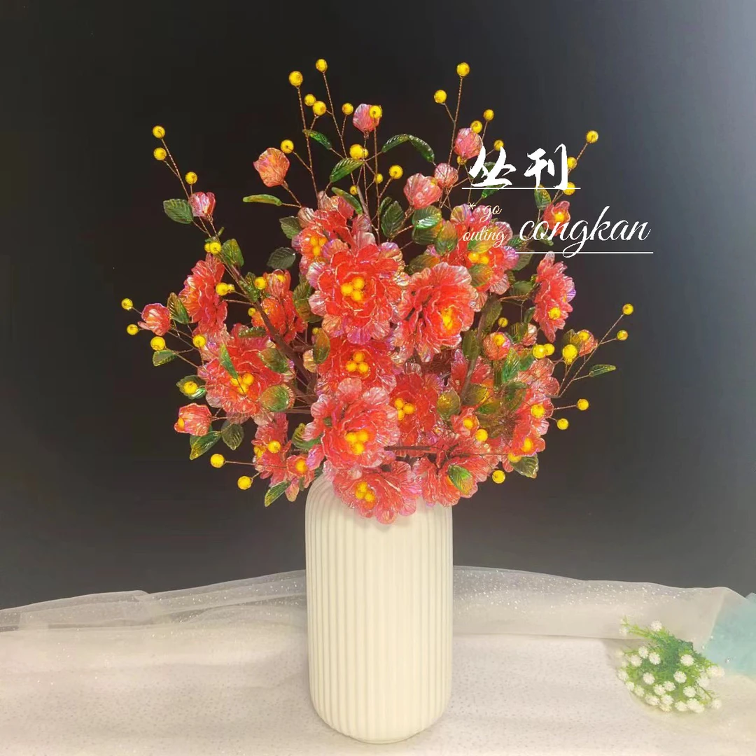 手工炫彩牡丹花桌面款材料包（不含花瓶）