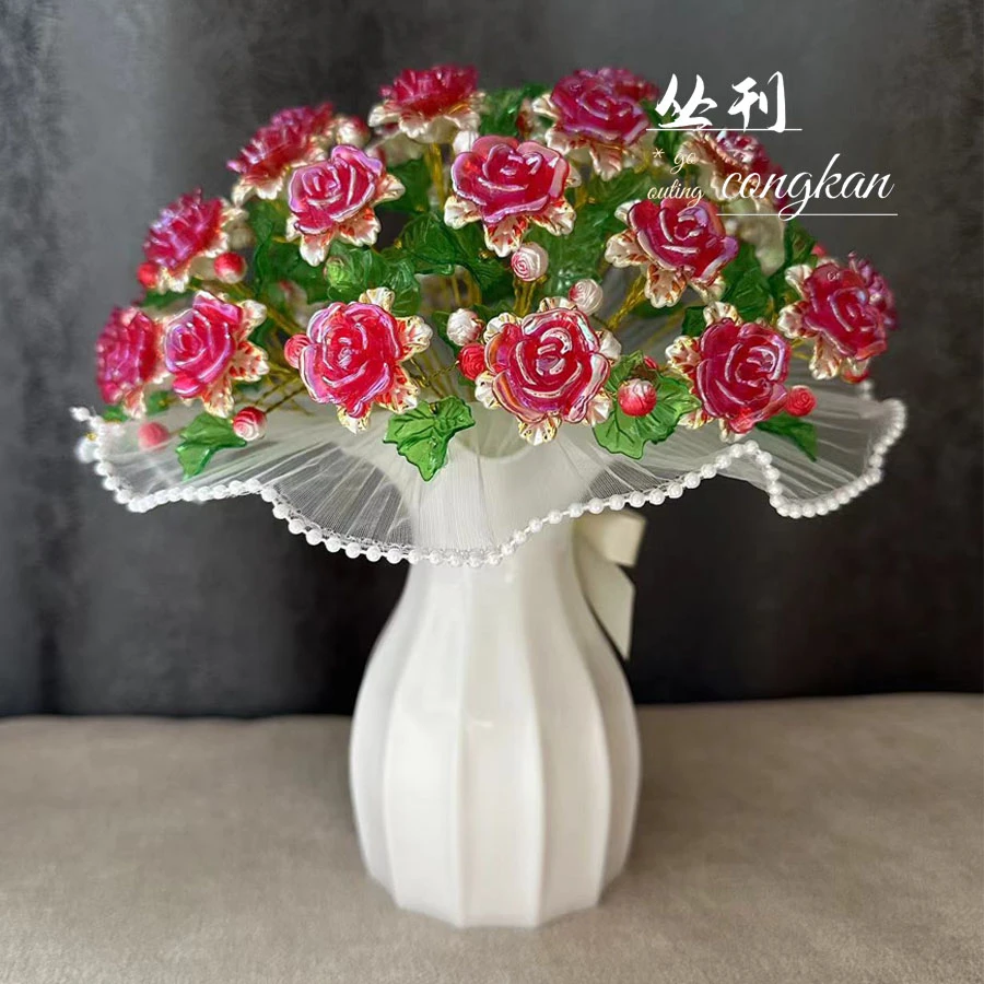 新款炫彩玫瑰花材料包diy手工花束（送花瓶）