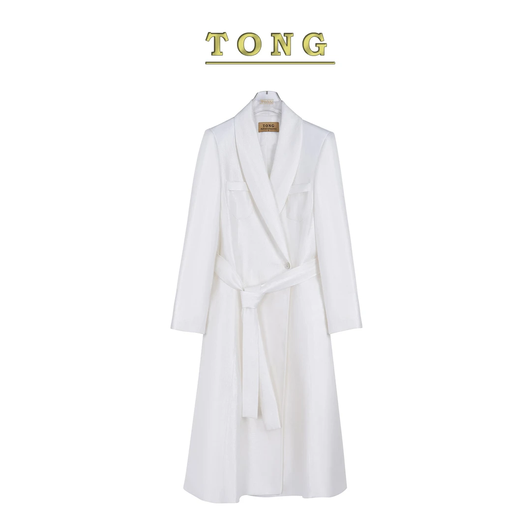 【彤姐原创】休闲时尚珍珠白风衣女长款新款外套40454