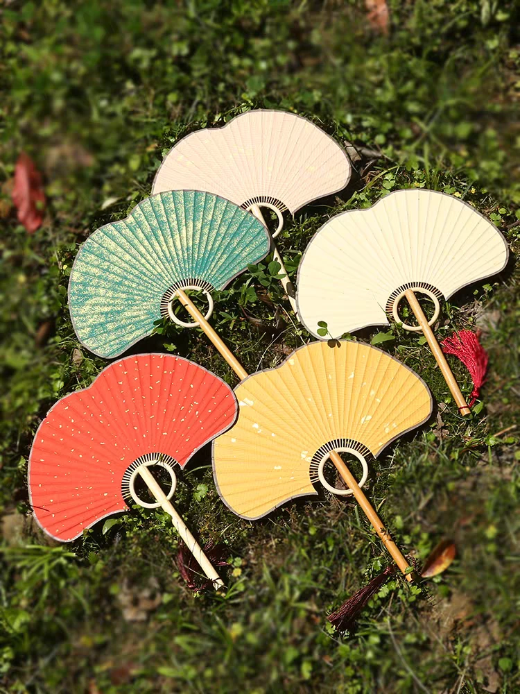 银杏叶形复古宣纸团扇半生熟（4把一组）颜色不挑款