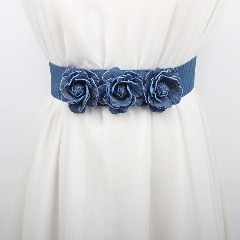 时尚花朵裙子女士腰封韩版腰带连衣裙装饰松紧弹力皮带甜美配饰