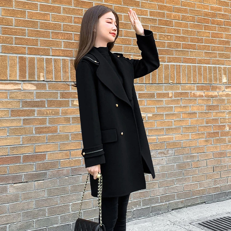 夹棉加厚2024秋冬新款赫本风毛呢大衣女毛呢外套女