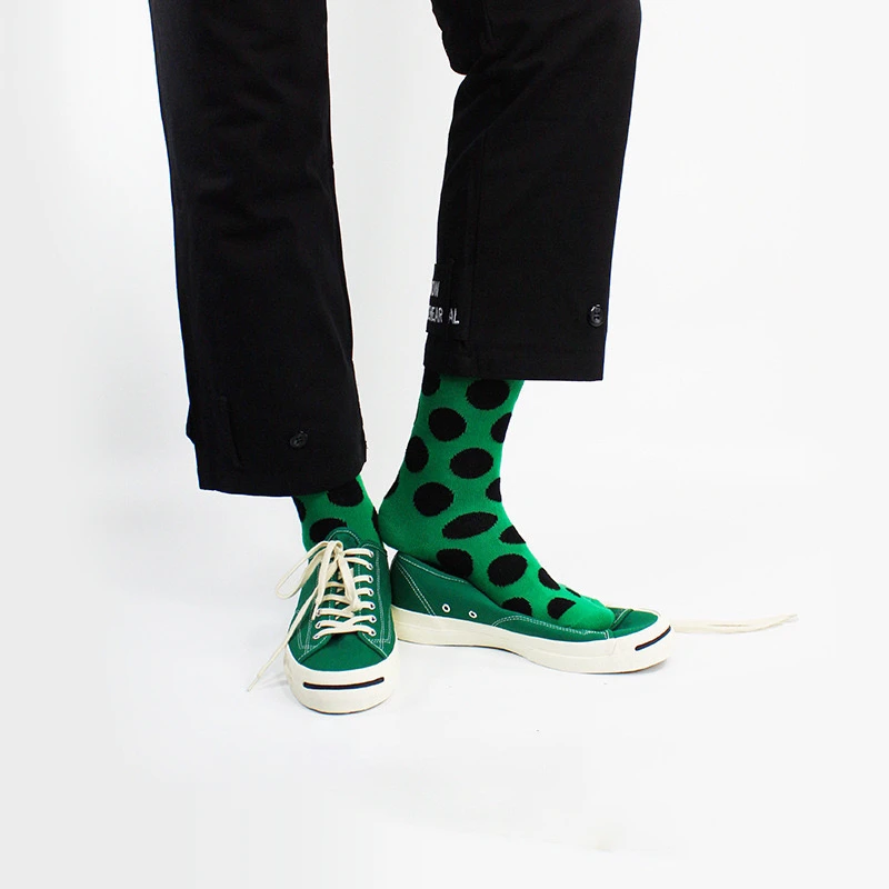 圣诞绿色波点长袜潮流圆点男女款中筒长袜子纯棉