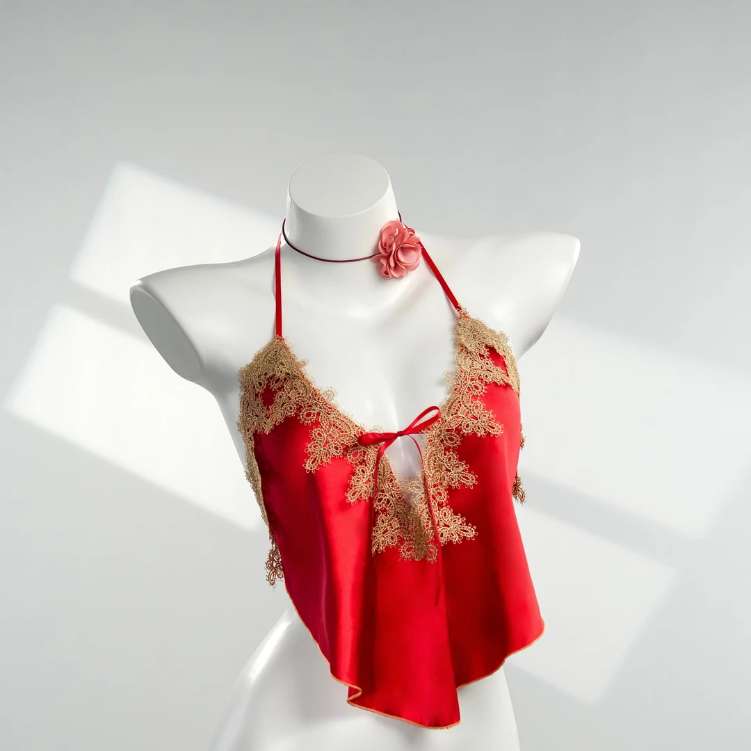 与凤行V【90-200斤】女士时尚性感大码无钢圈国风V领蕾丝肚兜 A19