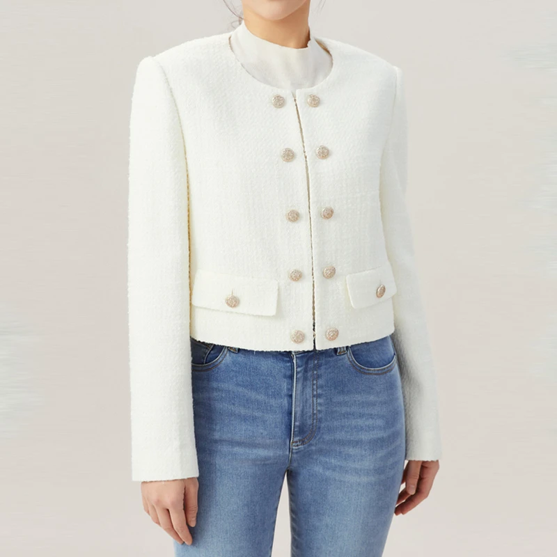 组合价格 2023双排扣白色小香风短外套