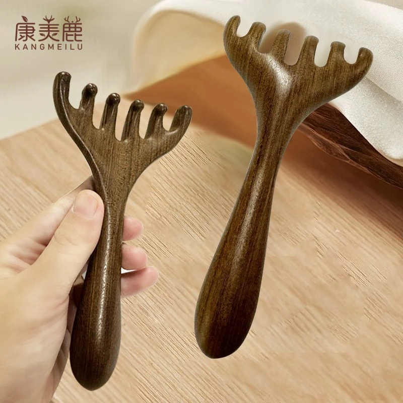 【优伽老师专属】檀木鹿角梳经络按摩梳面部头部按摩小耙子梳六角梳