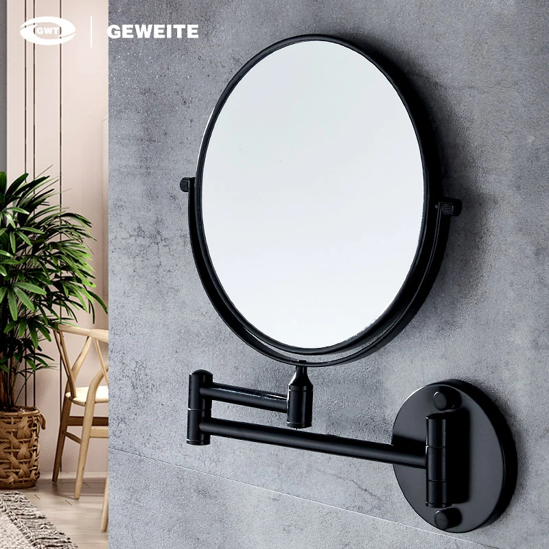 化妆镜壁挂式折叠免打孔酒店浴室双面放大镜卫生间伸缩美容镜枪灰