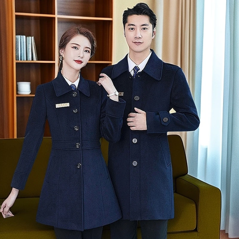 职业装翻领男女羊毛大衣秋冬物业保险酒店毛呢外套工作服高贵气质