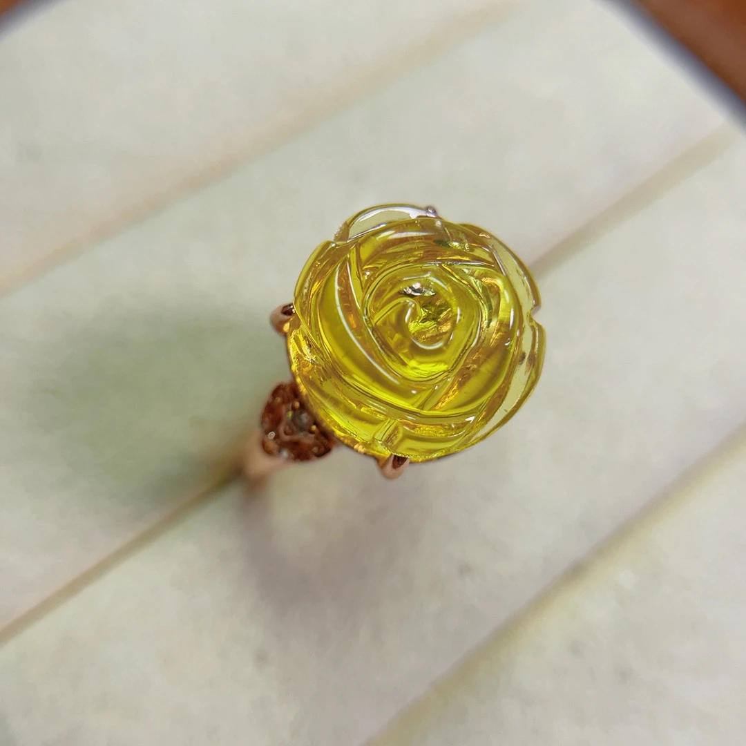 金珀纯手工玫瑰花戒指