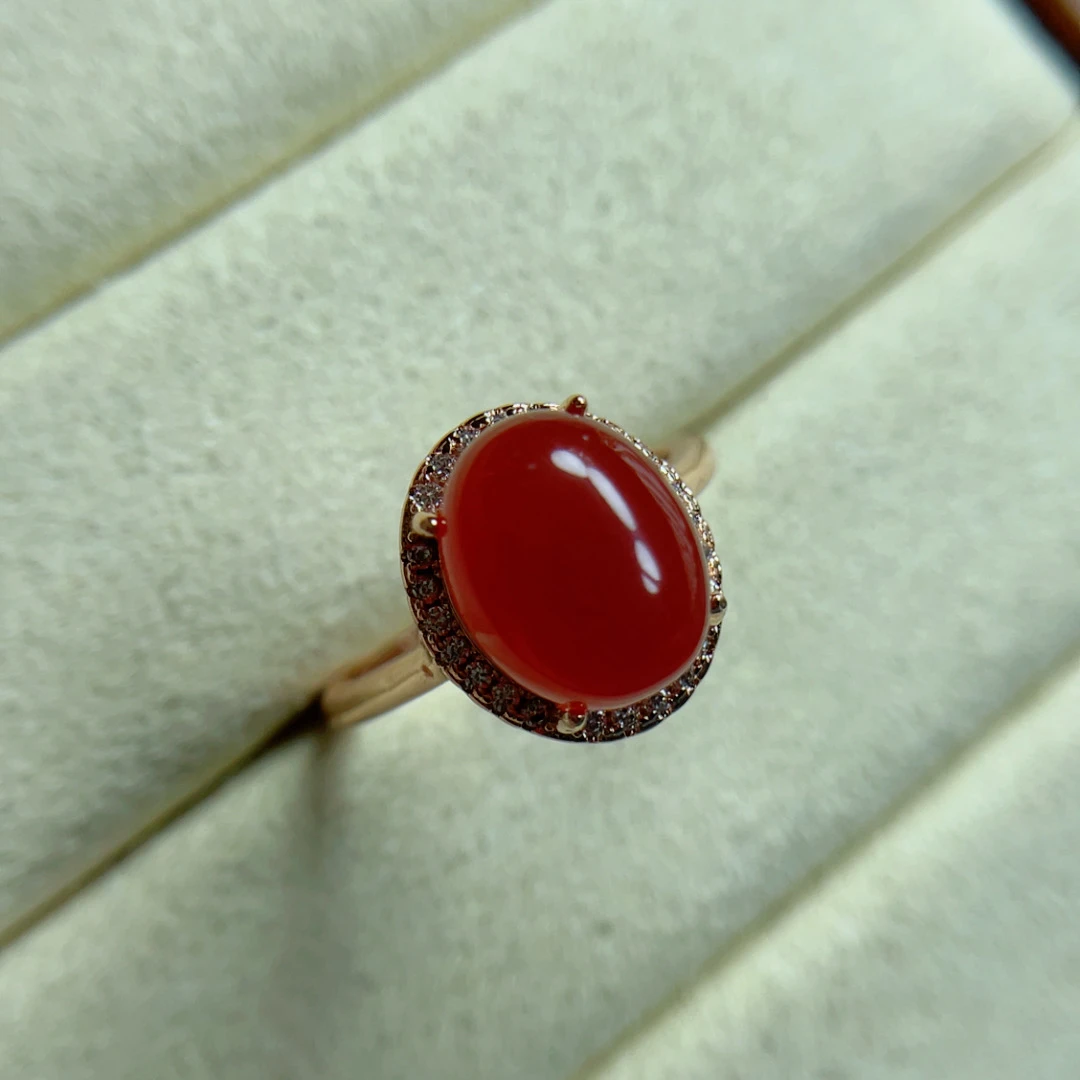 纯天然正品满色满肉柿子红蛋面戒指