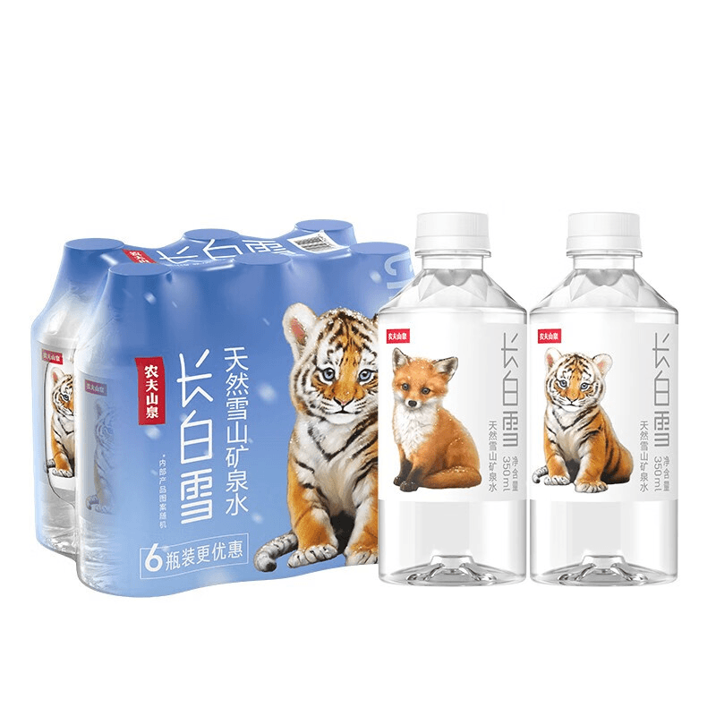 农夫山泉长白雪天然矿泉水350ml*6瓶装弱碱健康纯正小白瓶饮用水