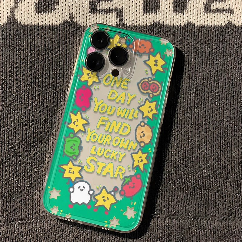 【果果】英文贴贴幸运星适用苹果华为安卓iphone14p15手机壳/透13软