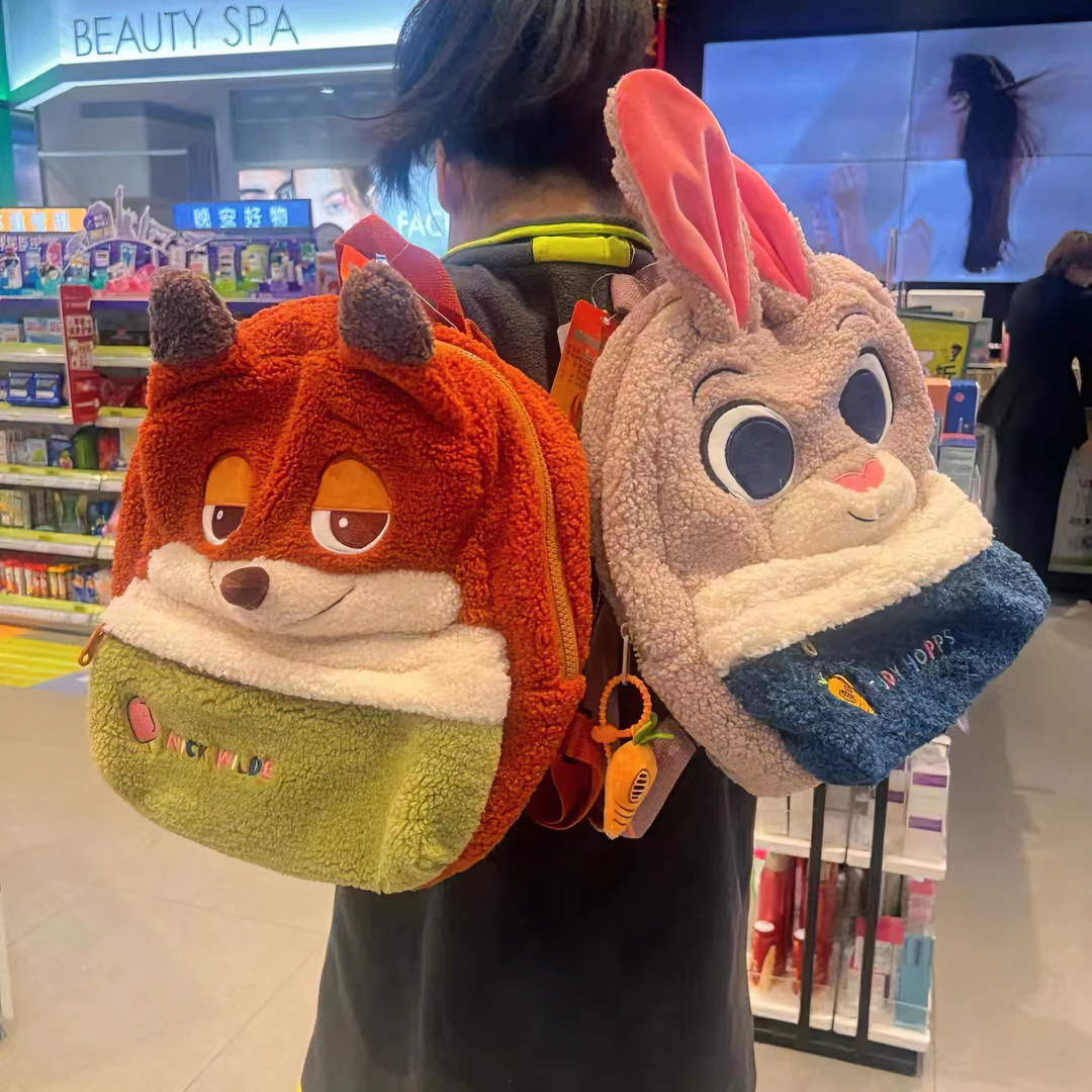 【冻梨】疯狂动物城尼克朱迪可爱卡通毛绒双肩包大容量学生书包女