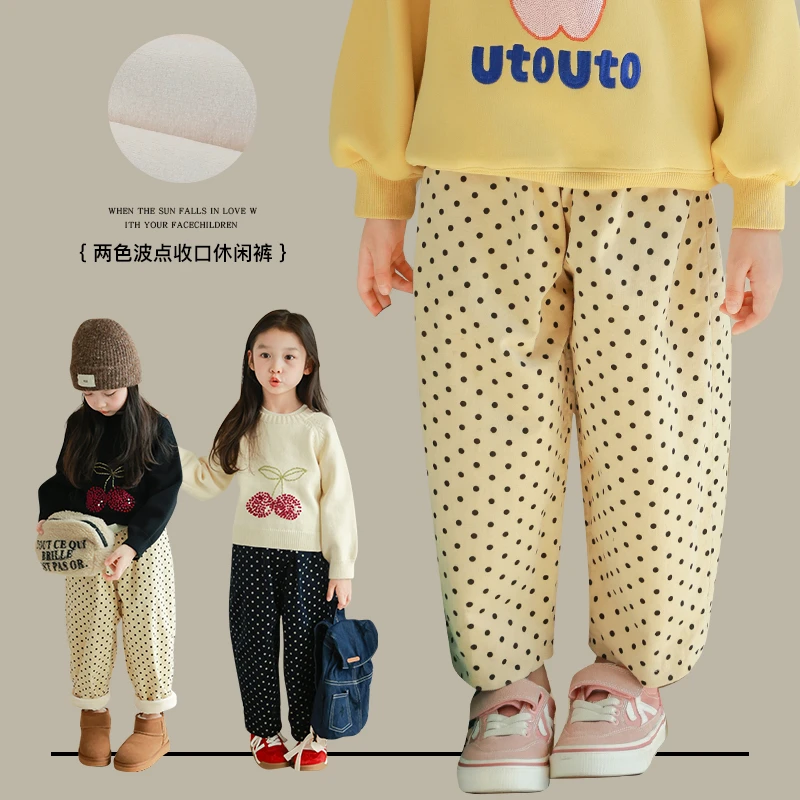utouto大耳象女童波点收口休闲裤2024冬季新款宽松裤子2410576