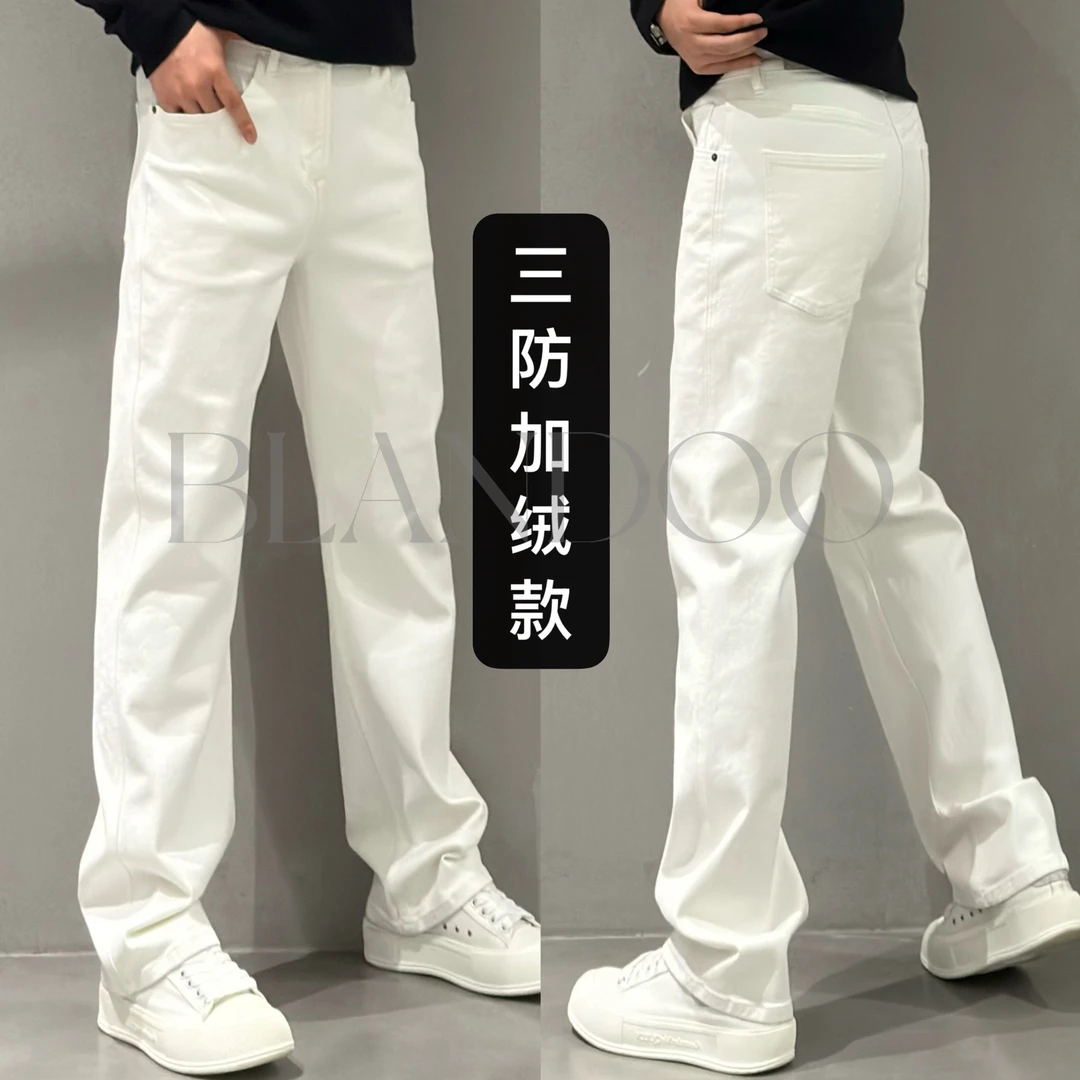 BLANDOO “强烈推荐” 美式高街微阔百搭加绒三防直筒牛仔裤BD715