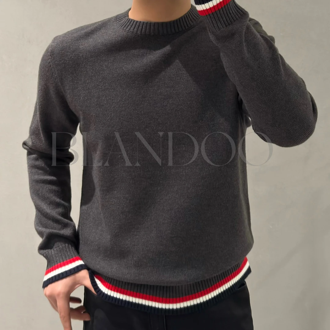 BLANDOO “经典撞色” 男士时尚百搭拼色设计圆领针织衫LH807