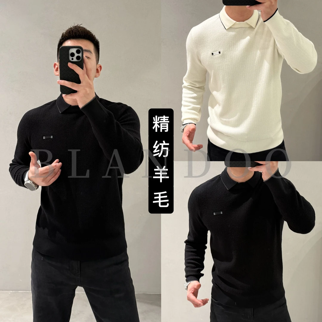 BLANDOO “肌理提花” 男士秋冬舒适百搭羊毛混纺针织衫9718
