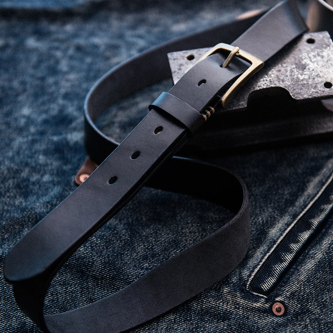 山岩男士皮带3.3宽3.5mm厚头层牛皮复古纯牛皮黄铜扣基础光面