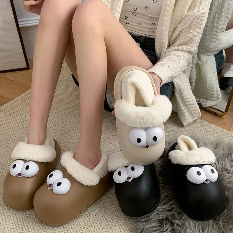 可拆卸棉拖鞋女士冬季包跟家居厚底可爱毛毛绒棉鞋可机洗外穿冬款