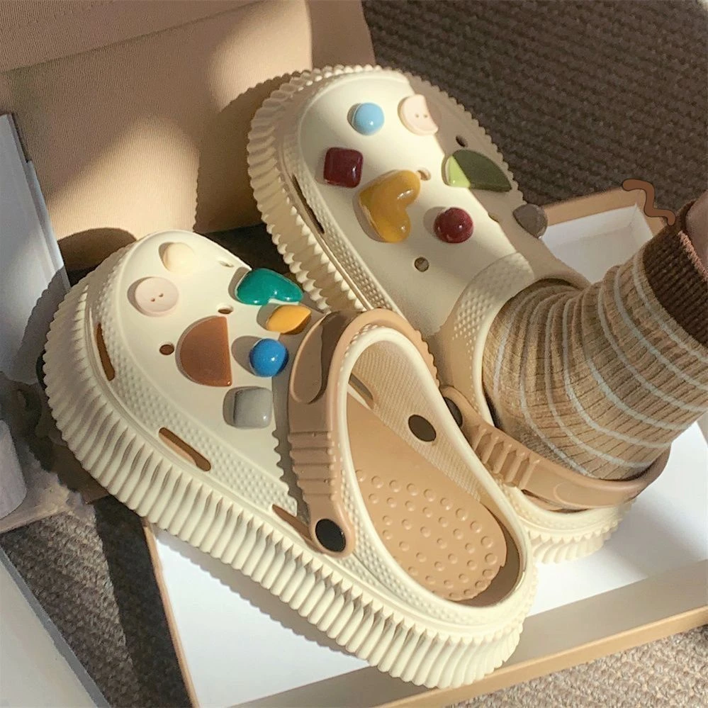 洞洞鞋女夏ins少女心可爱海边外穿防滑包头软厚底增高沙滩凉拖鞋