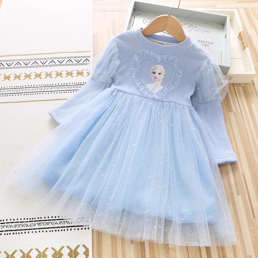 爱莎公主裙子春秋新款女童连衣裙柔软棉冰雪奇缘儿童礼服裙爱莎
