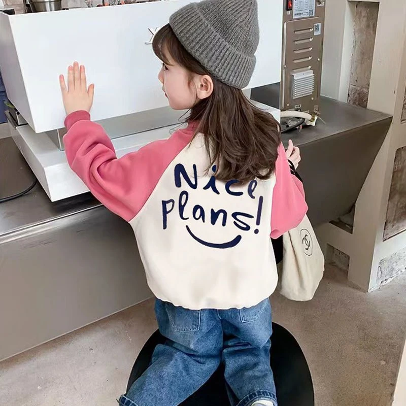 女童卫衣秋季2024新款韩版洋气网红童装宝宝撞色加绒上衣儿童衣服