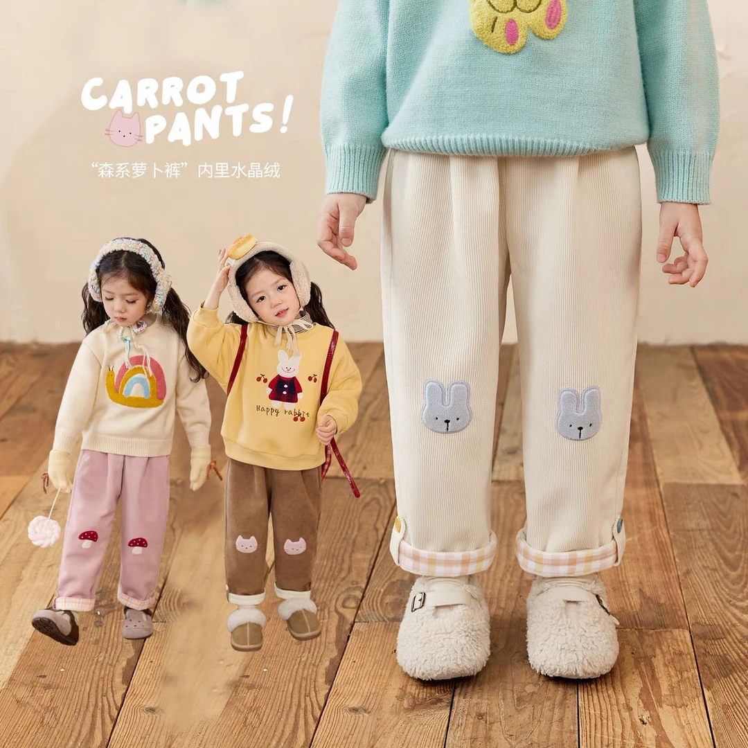 女童加绒长裤冬季加厚保暖灯芯绒休闲裤宝宝洋气童装小童森系裤子