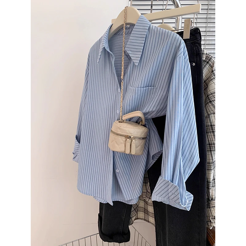 法式蓝色条纹衬衫女秋季春秋款高级感轻奢设计感小众衬衣长袖上衣