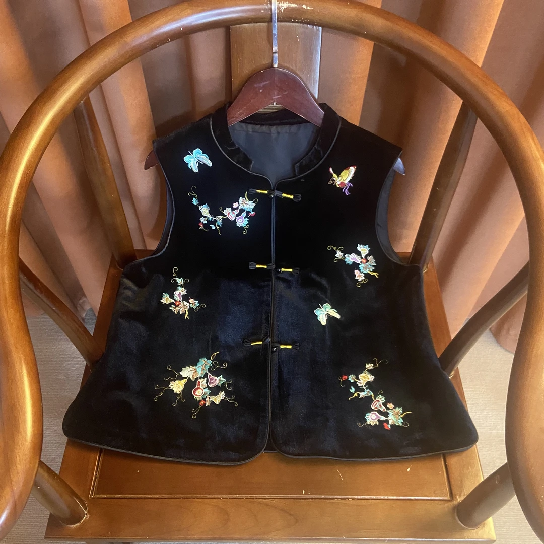 蝶舞新中式重工刺绣提花立领时尚洋气马甲复古百搭中国风马夹女