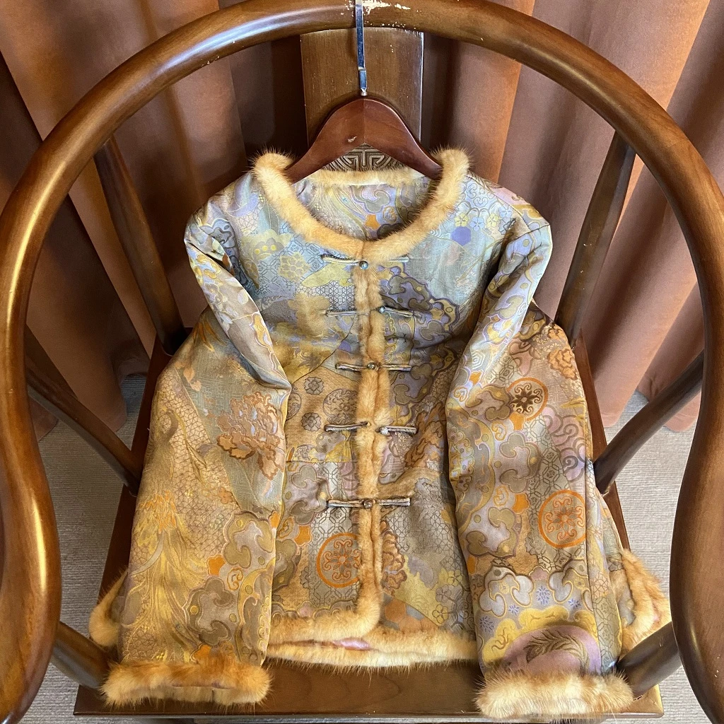 【锦萧】新中式国风外套民族古风时尚复古秋冬款2024新款对襟外套