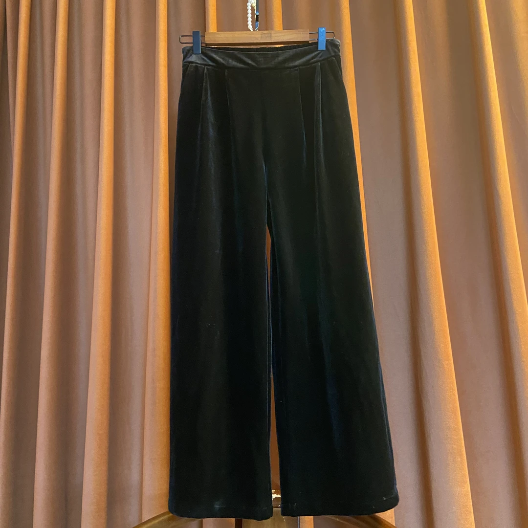 青弦新中式复古时搭新款休闲洋气巨显瘦丝绒大气女秋季直筒阔腿裤