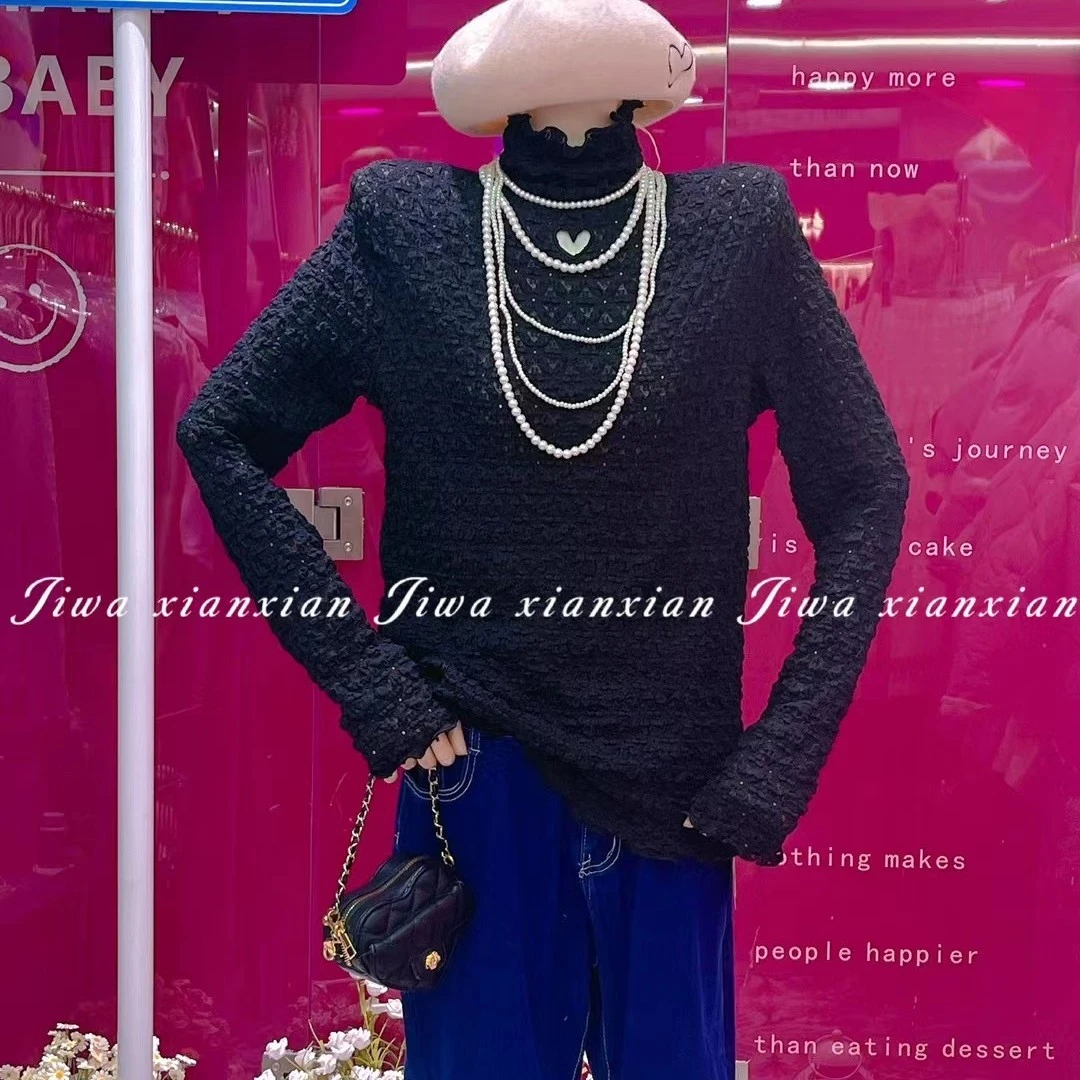 【爱心蕾丝】长袖镂空小高领蕾丝长袖打底衫