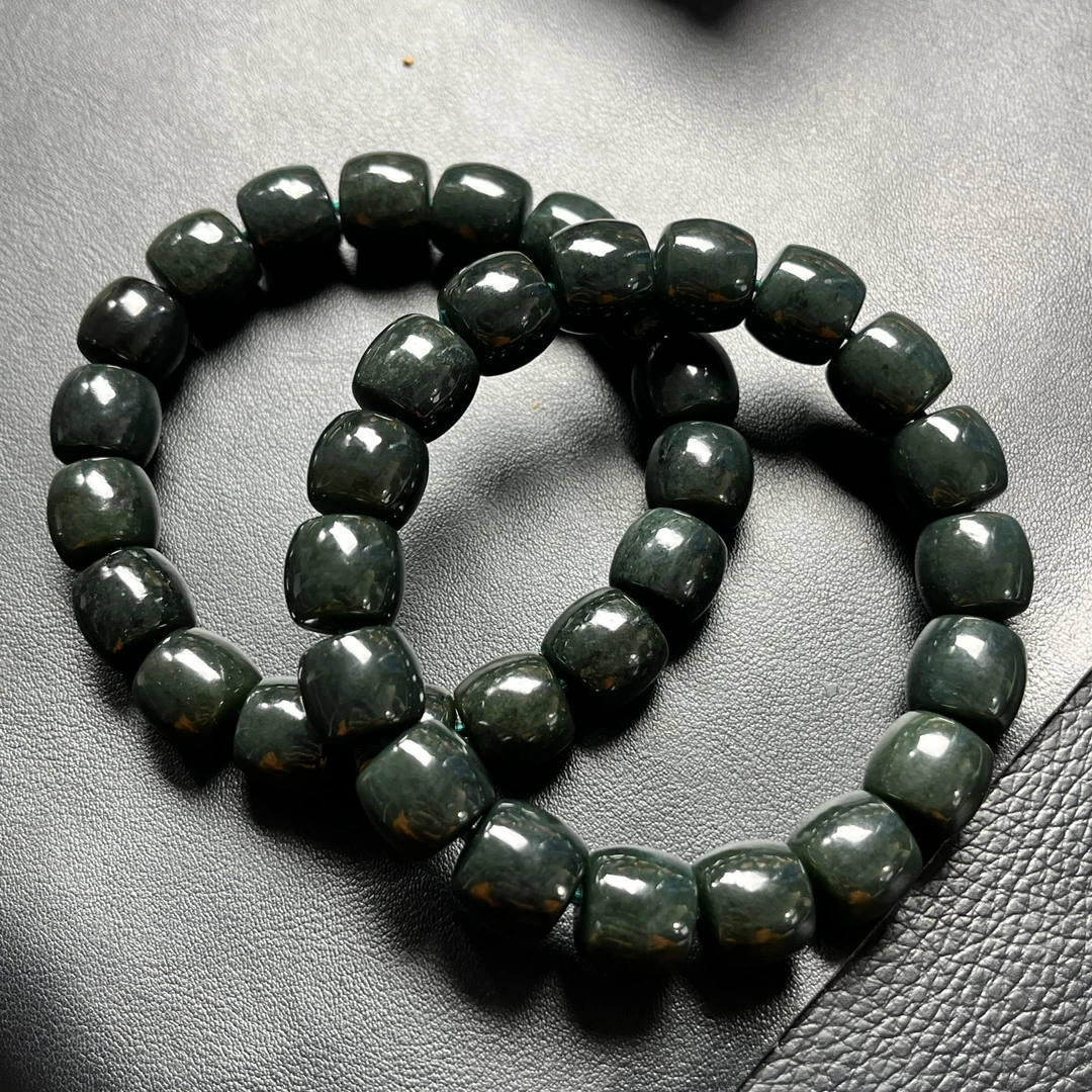 青海格尔木和田玉青玉极限弧直切手串12mm  拍一发一 多样性发