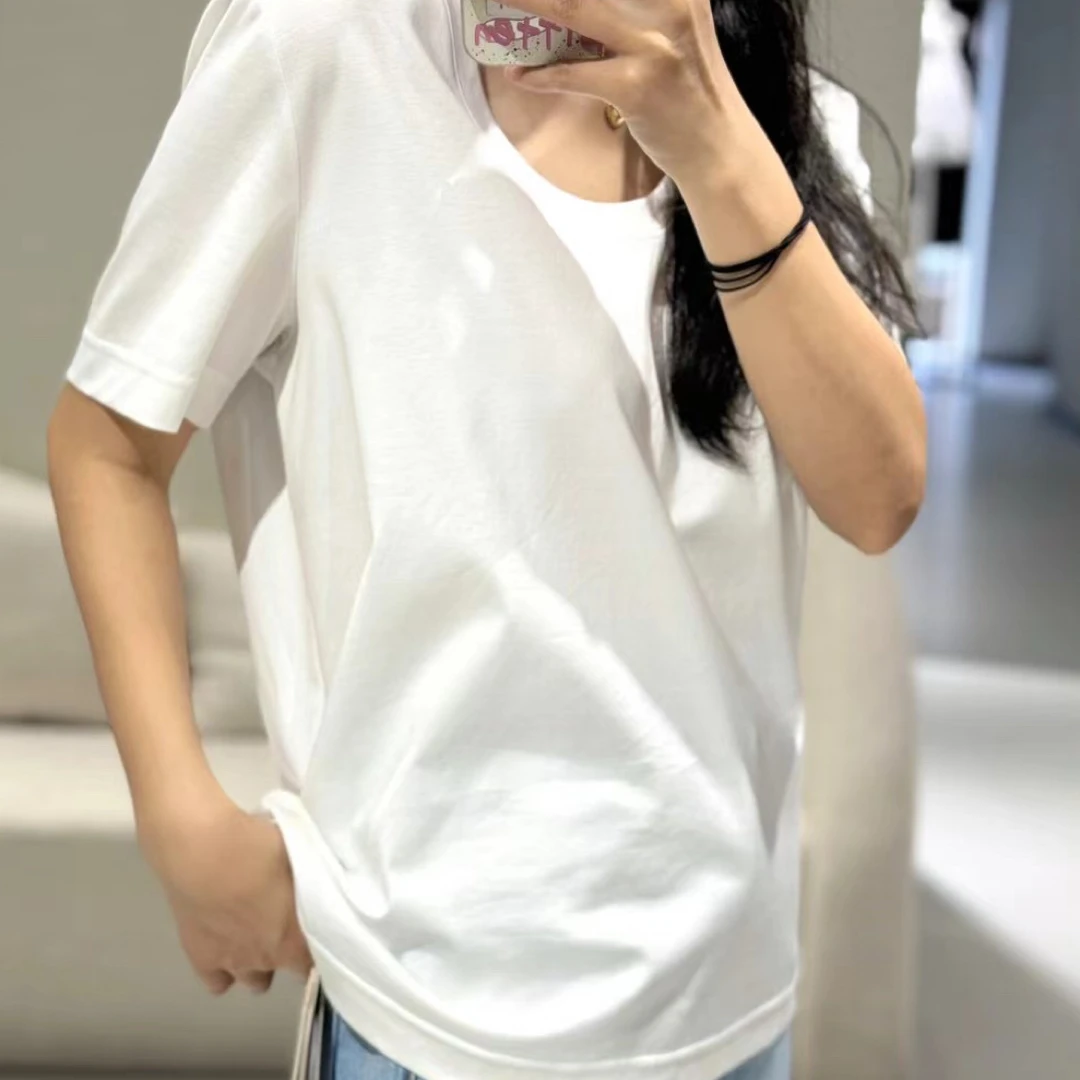 茉莉-2024夏季新款宽松百搭设计感U领简约短袖T恤上衣女