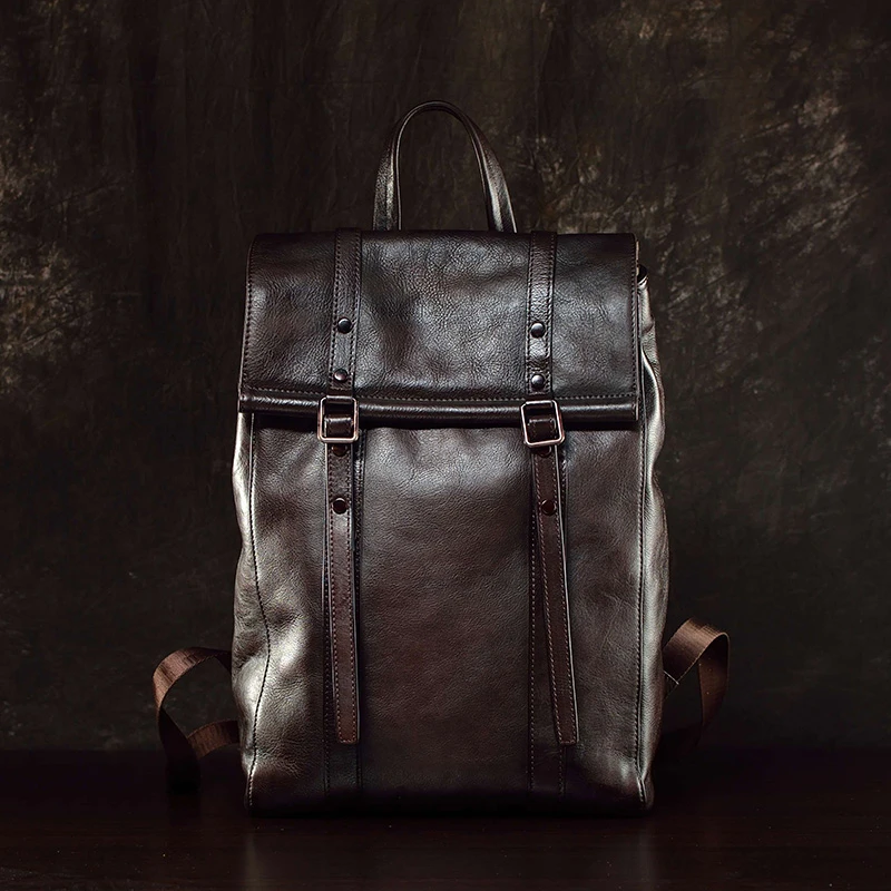 真皮双肩包牛皮背包男士电脑包时尚欧美休闲潮流韩版个性户外旅行