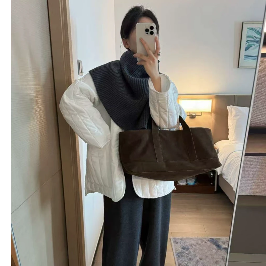 Bolamei杭州意法极简奶白色棉服带围巾2024秋冬新款高级感超好看