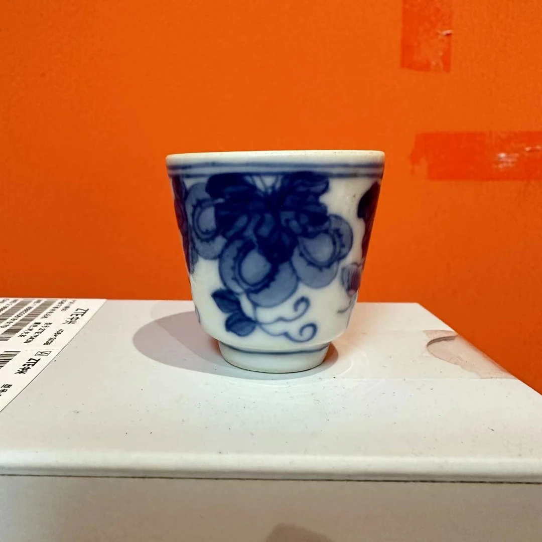 清晚期 青花瓜棱纹一口杯