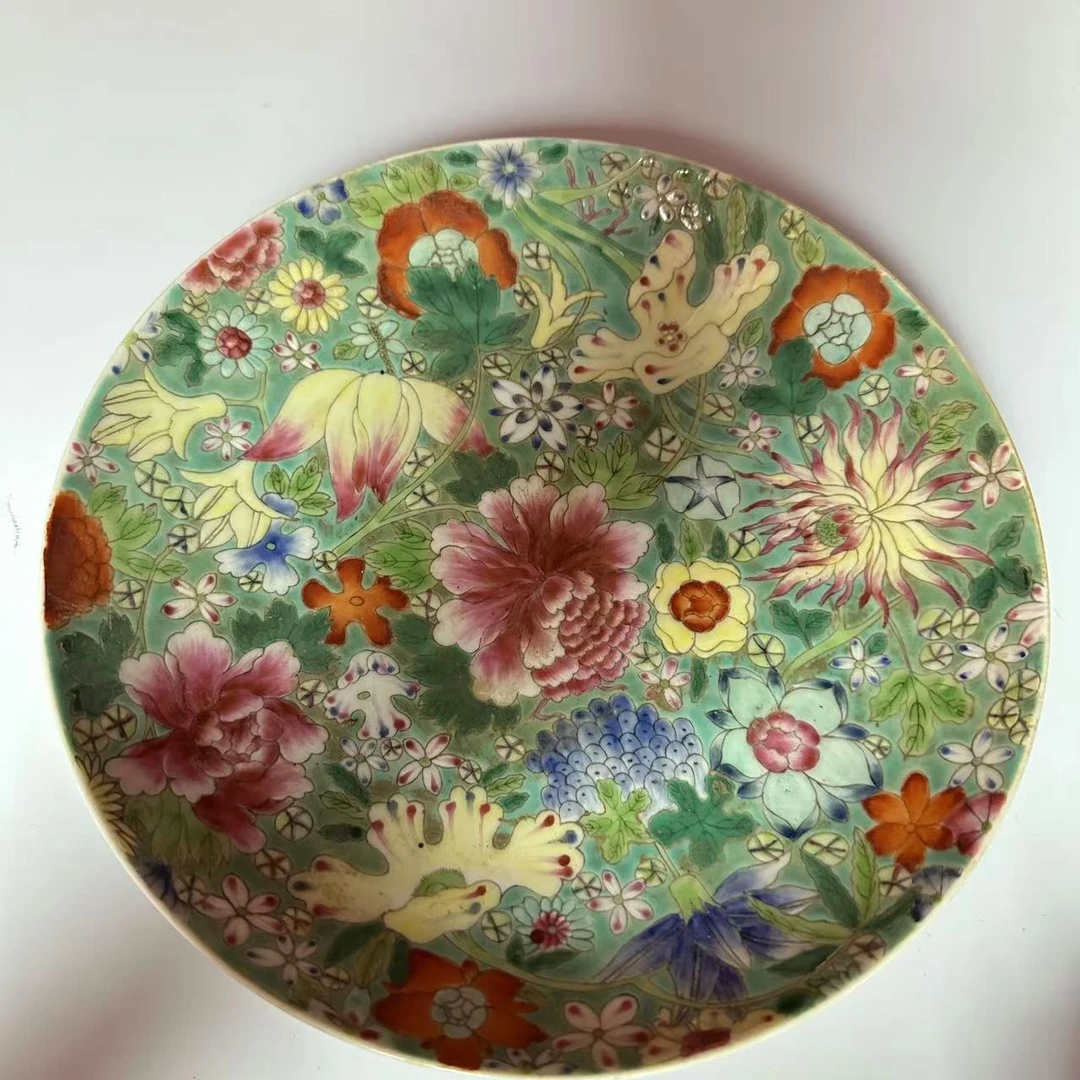 清晚期 粉彩百花不落地纹盘