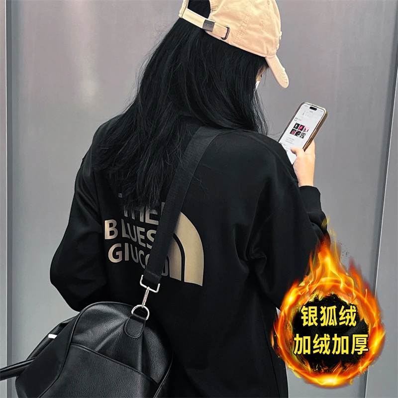 冬季新款加绒009复古重磅卫衣秋冬季宽松圆领长袖上衣休闲卫衣