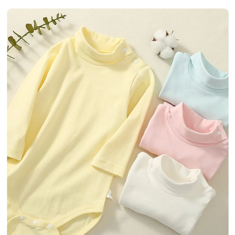 婴幼儿精梳棉高领宝宝哈衣日系打底宝宝连体衣秋款长袖三角哈衣