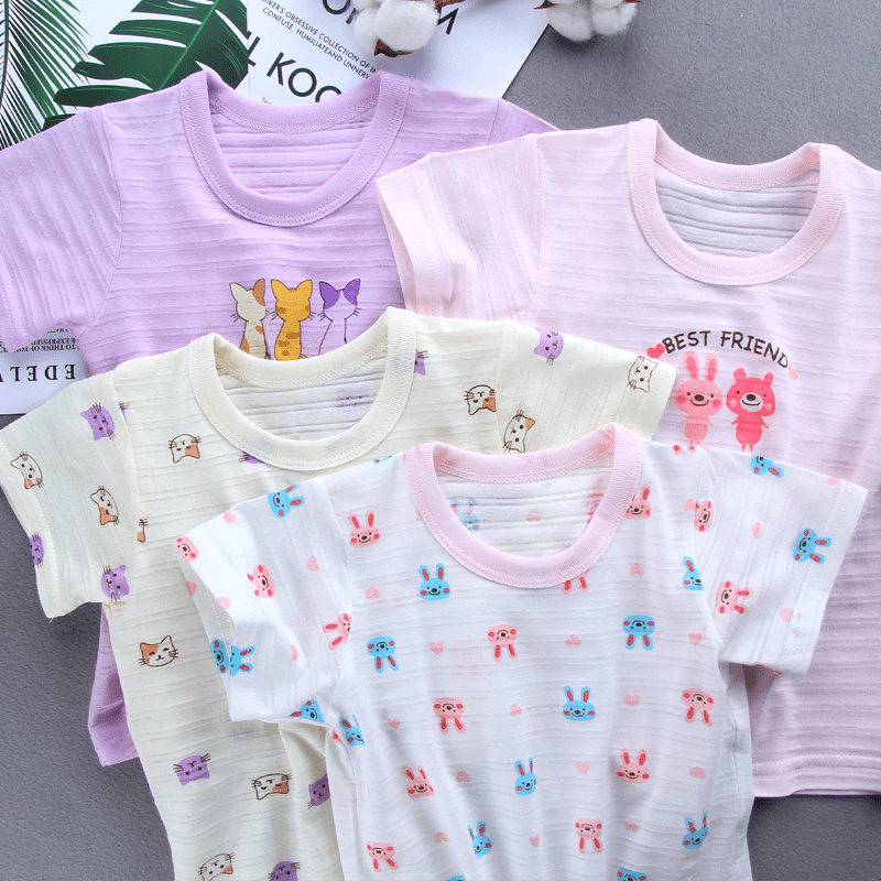 两件装儿童圆领棉短袖t恤女童宝宝透气薄款半袖夏季童装婴儿衣服