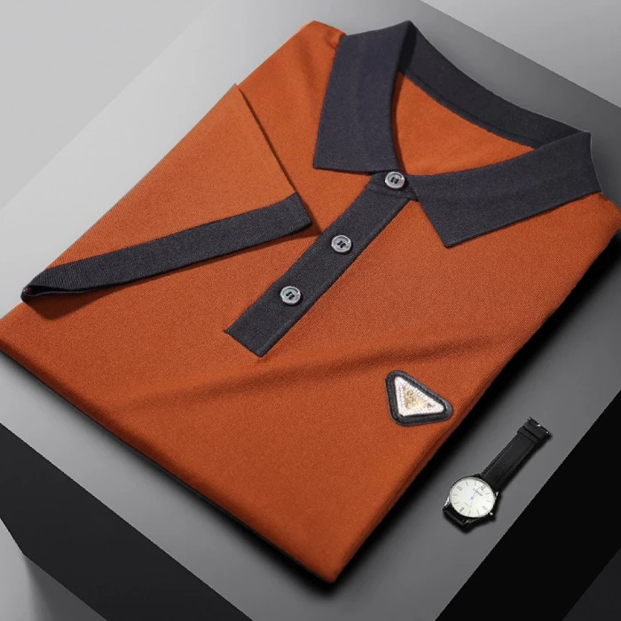 冰丝欧货夏季翻领POLO衫休闲男士轻奢针织T恤短袖撞色百搭上衣